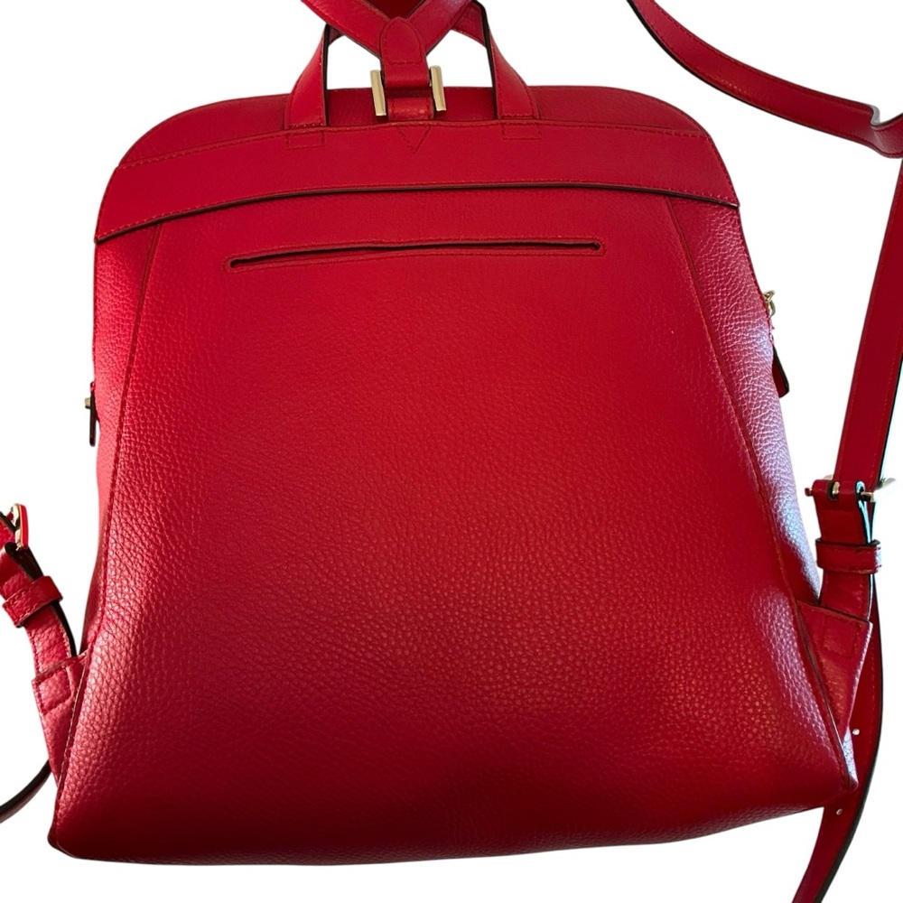 MICHAEL KORS Rhea Pebbled Leather Slim Backpack Solid Red Medium Bag - Picture 11 of 14